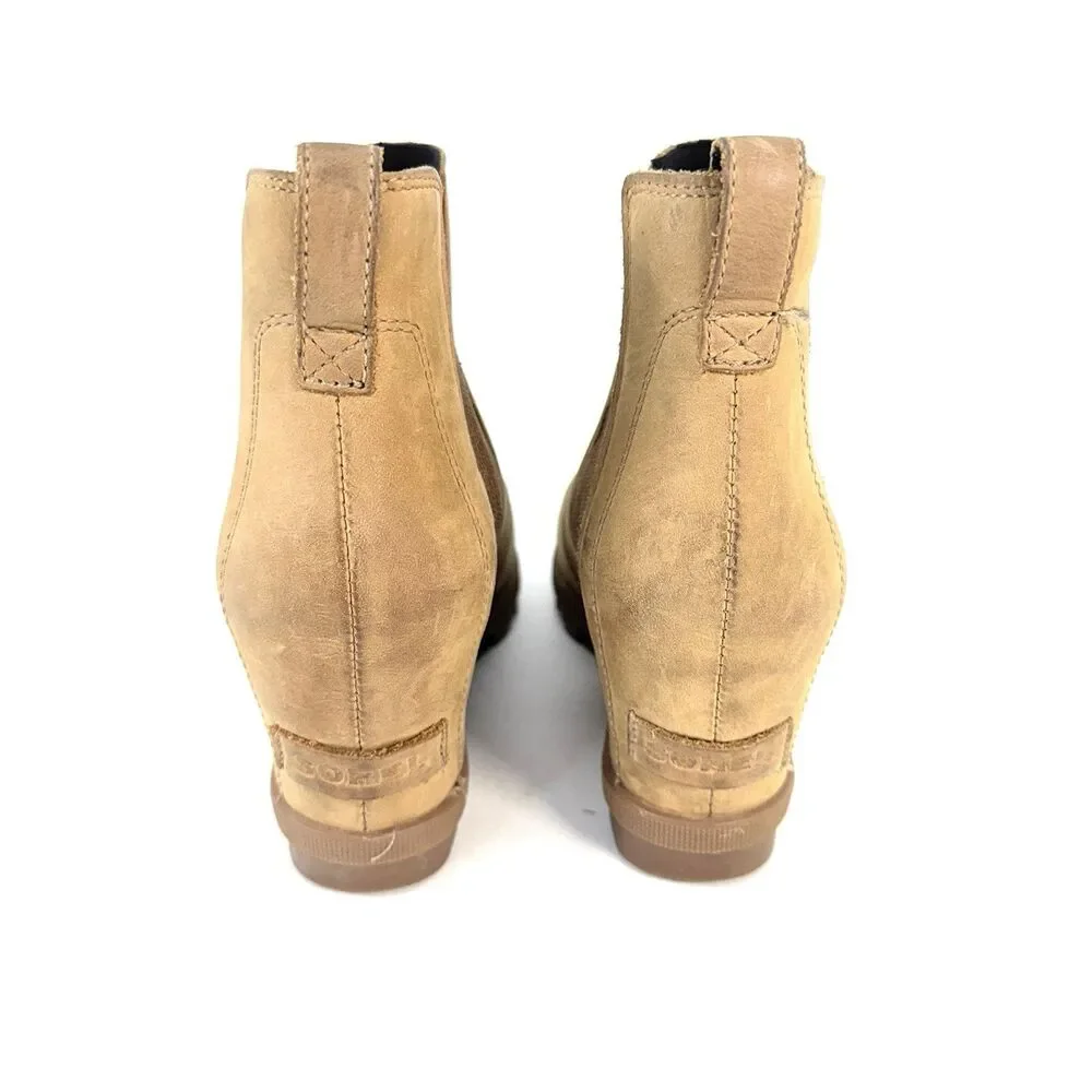 Sorel Boots Womens 7 Joan of Arctic Chelsea Brown Leather Wedge Heels NL3022-224